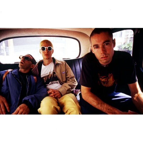 BEASTIE BOYS 🎤 Logo Long Sleeved Blue T-shirt Stretch Large Music 90s Rap NY - Picture 2 of 11